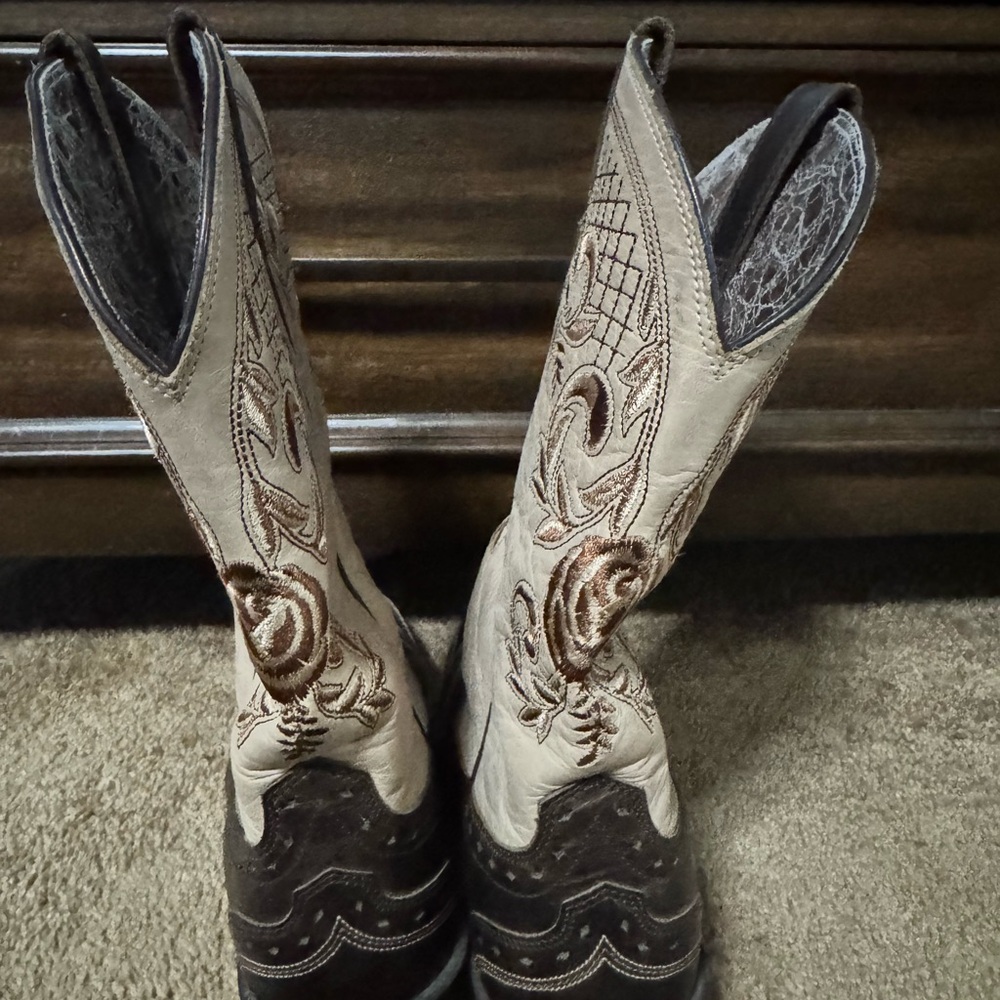 Ariat Cream and Brown Heeled Boots